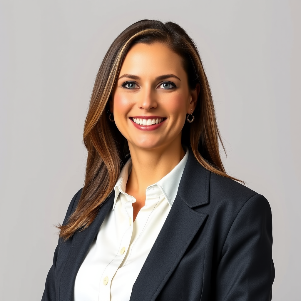 Professional headshot of Sarah Mitchell, Chief Executive Officer, wearing business attire with a confident smile, standing against a neutral background